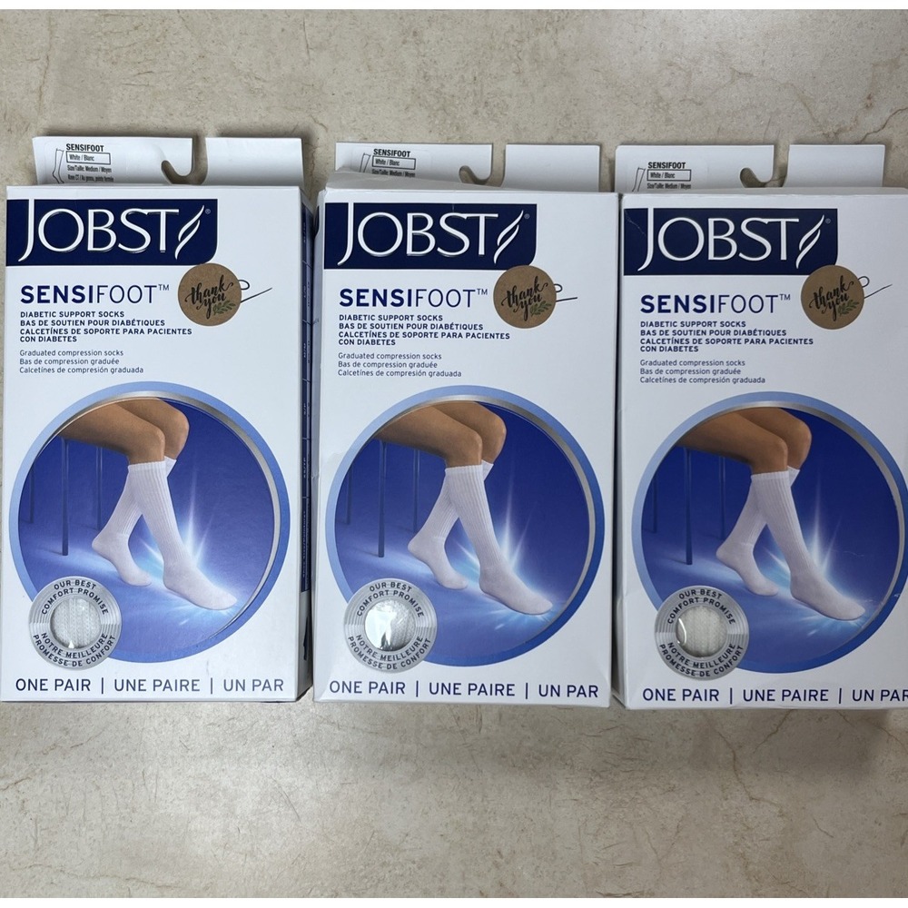 JOBST SensiFoot Diabetic Compression Socks Medium Regular White 8-15 mmHg Lot-3